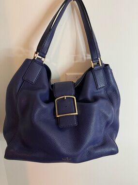 kate spade Navy Pebbled Leather Shoulder Bag with Gold Buckle